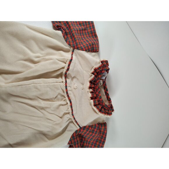 Vintage Carters Baby One Piece Romper Corduroy Plaid Red Cream Bunny 6 Month - Picture 6 of 8